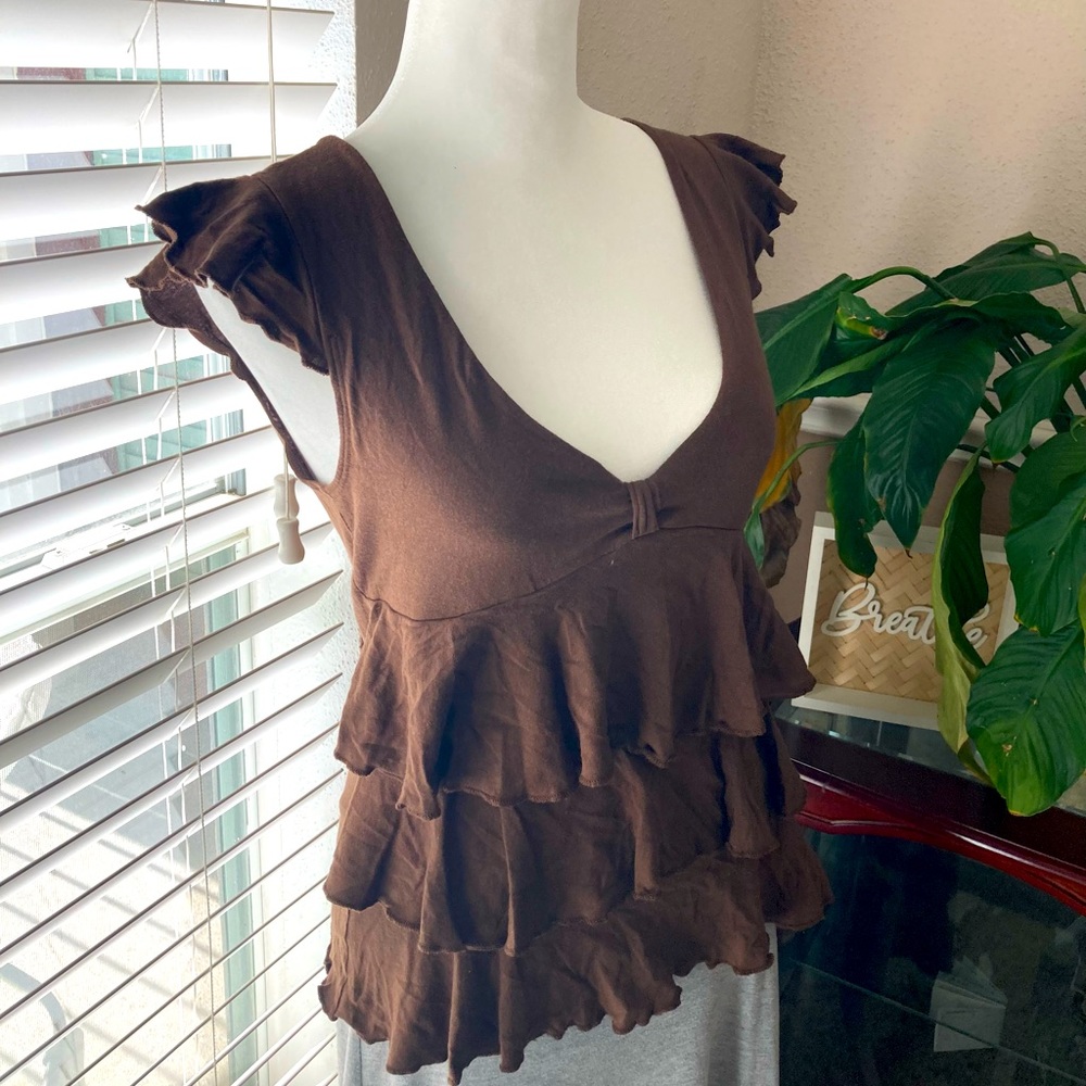 Ruffle Brown Sleeveless Junior Top